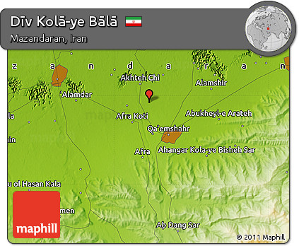 Physical Map of Dīv Kolā-ye Bālā