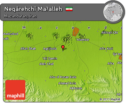 Physical Map of Neqārehchī Maḩalleh