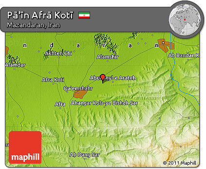 Physical Map of Pā'īn Afrā Kotī