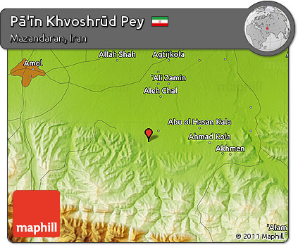 Physical Map of Pā'īn Khvoshrūd Pey