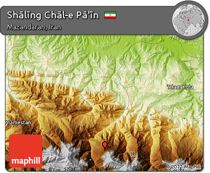 Physical Map of Shālīng Chāl-e Pā'īn