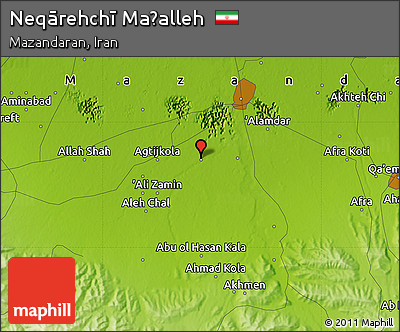 Physical Map of Neqārehchī Maḩalleh