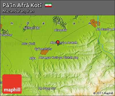 Physical Map of Pā'īn Afrā Kotī