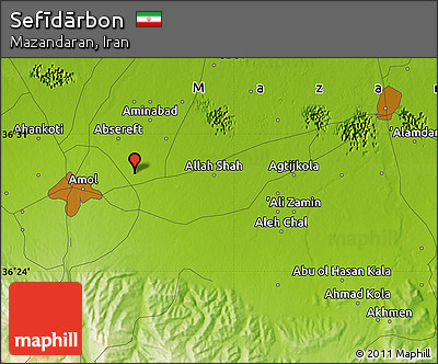 Physical Map of Sefīdārbon