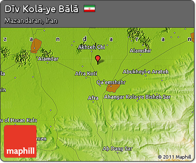 Physical Map of Dīv Kolā-ye Bālā
