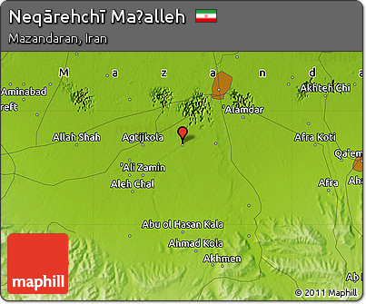 Physical Map of Neqārehchī Maḩalleh
