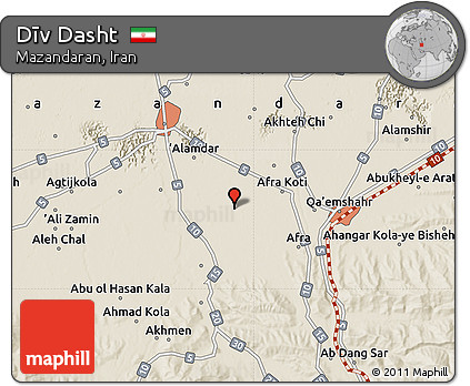 Shaded Relief Map of Dīv Dasht