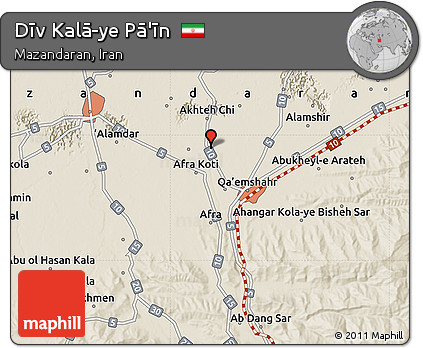 Shaded Relief Map of Dīv Kalā-ye Pā'īn