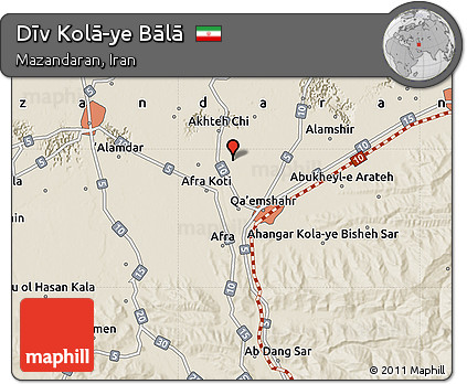 Shaded Relief Map of Dīv Kolā-ye Bālā