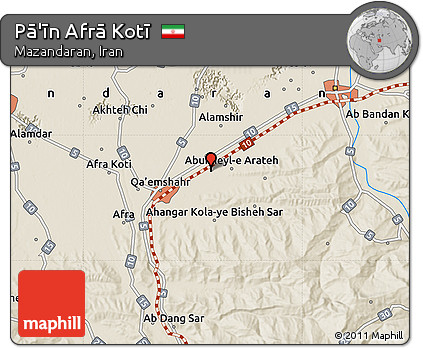 Shaded Relief Map of Pā'īn Afrā Kotī