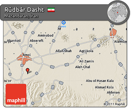 Shaded Relief Map of Rūdbār Dasht