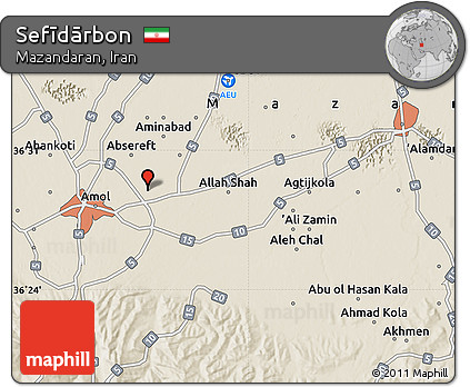 Shaded Relief Map of Sefīdārbon