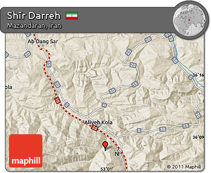 Shaded Relief Map of Shīr Darreh