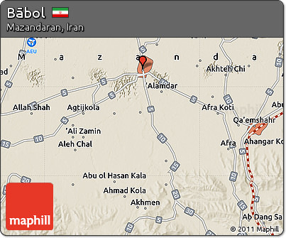 Shaded Relief Map of Bābol