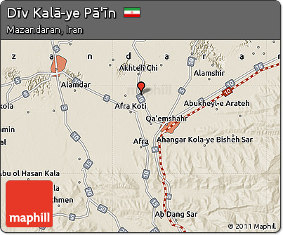 Shaded Relief Map of Dīv Kalā-ye Pā'īn