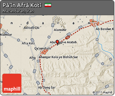 Shaded Relief Map of Pā'īn Afrā Kotī