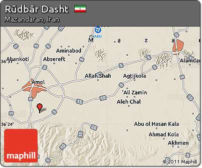 Shaded Relief Map of Rūdbār Dasht