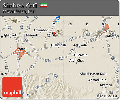 Shaded Relief Map of Shahr-e Kotī