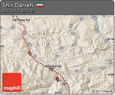 Shaded Relief Map of Shīr Darreh