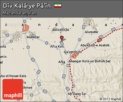 Shaded Relief Map of Dīv Kalā-ye Pā'īn