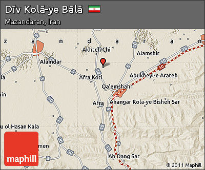 Shaded Relief Map of Dīv Kolā-ye Bālā