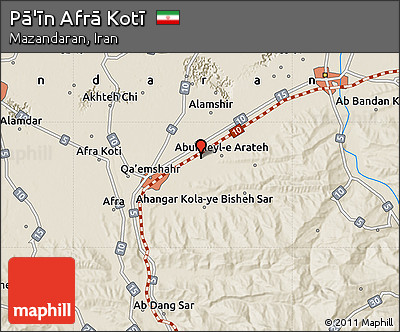 Shaded Relief Map of Pā'īn Afrā Kotī