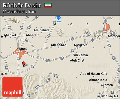 Shaded Relief Map of Rūdbār Dasht