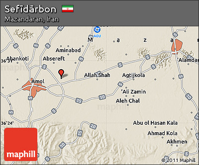 Shaded Relief Map of Sefīdārbon