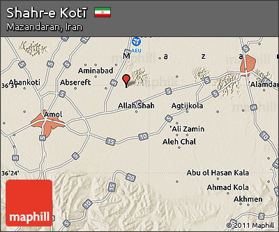 Shaded Relief Map of Shahr-e Kotī