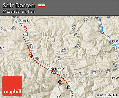 Shaded Relief Map of Shīr Darreh