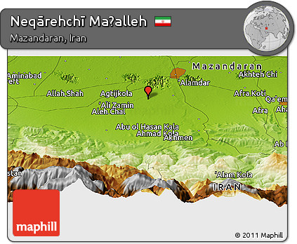 Physical Panoramic Map of Neqārehchī Maḩalleh