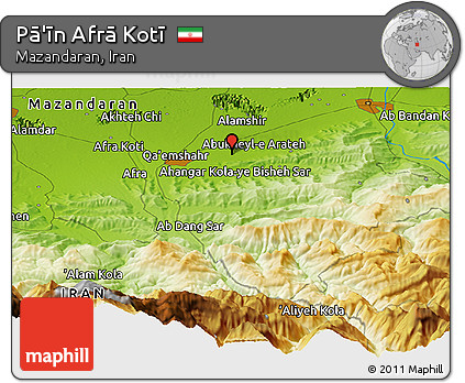 Physical Panoramic Map of Pā'īn Afrā Kotī