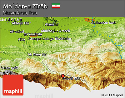 Physical Panoramic Map of Ma`dan-e Zīrāb