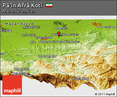 Physical Panoramic Map of Pā'īn Afrā Kotī