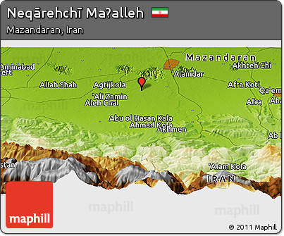 Physical Panoramic Map of Neqārehchī Maḩalleh