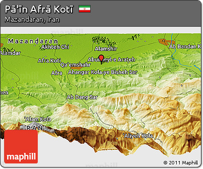 Physical Panoramic Map of Pā'īn Afrā Kotī