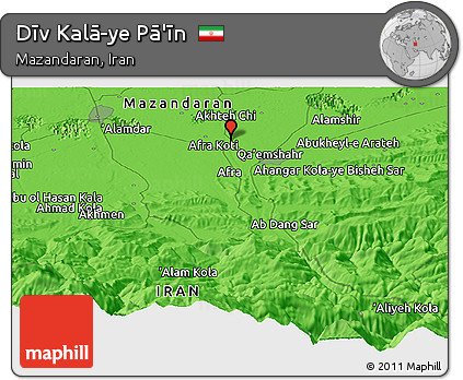 Political Panoramic Map of Dīv Kalā-ye Pā'īn