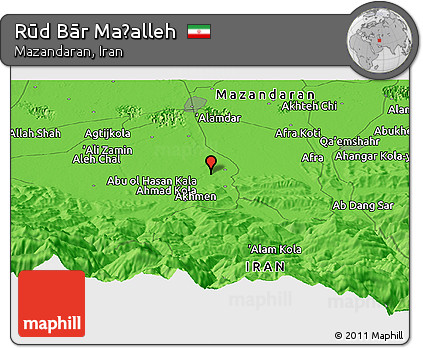 Political Panoramic Map of Rūd Bār Maḩalleh