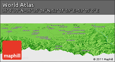Political Panoramic Map of the Area around 36° 19' 55" N, 52° 46' 29" E