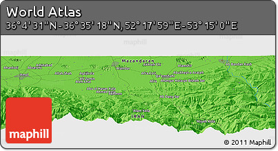 Political Panoramic Map of the Area around 36° 19' 55" N, 52° 46' 29" E