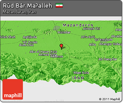 Political Panoramic Map of Rūd Bār Maḩalleh