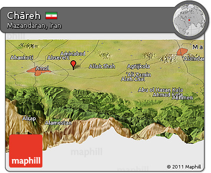 Satellite Panoramic Map of Chāreh