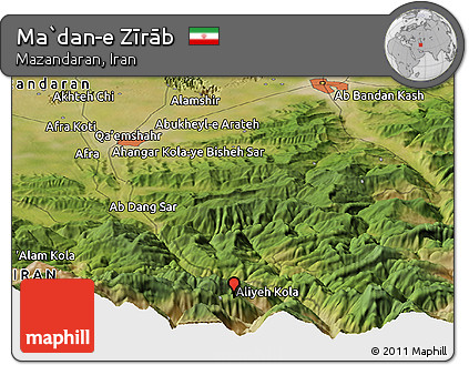Satellite Panoramic Map of Ma`dan-e Zīrāb