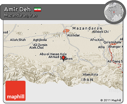 Shaded Relief Panoramic Map of Amīr Deh