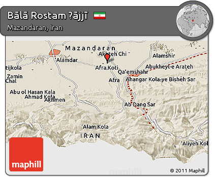 Shaded Relief Panoramic Map of Bālā Rostam Ḩājjī