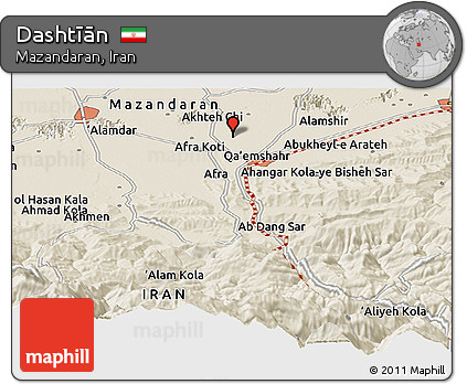 Shaded Relief Panoramic Map of Dashtīān