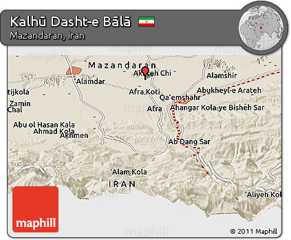 Shaded Relief Panoramic Map of Kalhū Dasht-e Bālā