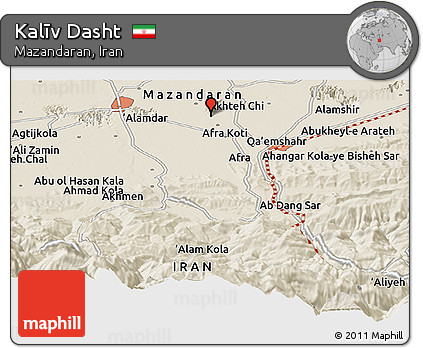 Shaded Relief Panoramic Map of Kalīv Dasht