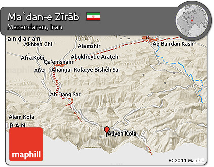 Shaded Relief Panoramic Map of Ma`dan-e Zīrāb