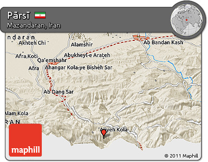 Shaded Relief Panoramic Map of Pārsī